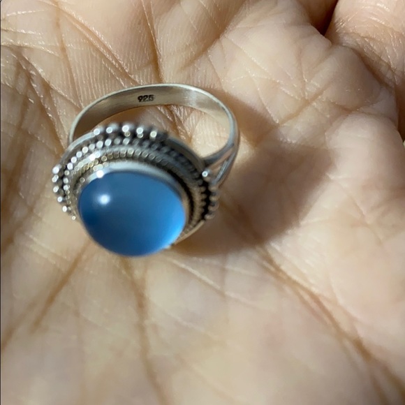 BLUE CHALCEDONY Ocean Blue Gemstone ๐ 925 Silver Ring Vintage Boho Retail $140 - Picture 7 of 9